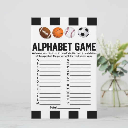 スポーツをテーマにしたアルファベビーシャワーゲーム 便箋 (スタンド正面)