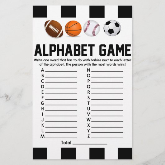 スポーツをテーマにしたアルファベビーシャワーゲーム 便箋 (正面)