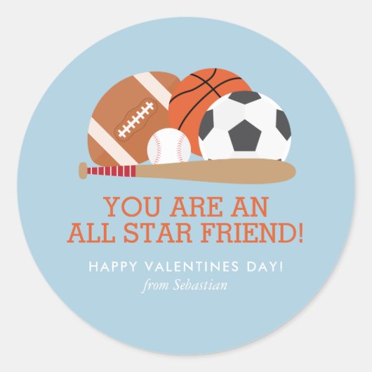 スポーツをテーマにしたキッズクラスルームのバレンタインデー ラウンドシール (正面)