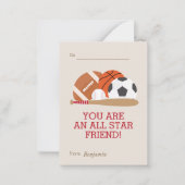 スポーツをテーマにしたキッズクラスルームのバレンタイン ノートカード (正面)