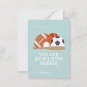 スポーツをテーマにしたキッズクラスルームのバレンタイン ノートカード (正面)