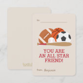 スポーツをテーマにしたキッズクラスルームのバレンタイン 招待状 (正面/裏面)