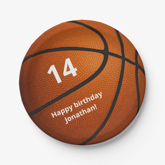 スポーツをテーマにしたバスケットボールの誕生日パーティー ペーパープレート (正面)