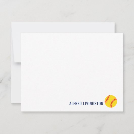 スポーツをテーマにしたパーソナライズされたソフトボールのノテカード サンキューカード (正面)