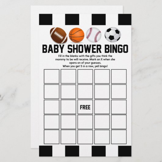 スポーツをテーマにしたビンゴ赤ちゃんシャワーゲーム 便箋 (正面/裏面)