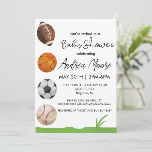 スポーツをテーマにしたベビーシャワーの招待状 招待状 (スタンド正面)