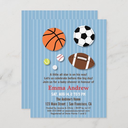 スポーツをテーマにしたベビーシャワー招待状 招待状 (正面/裏面)