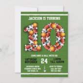 スポーツをテーマにしたボール10th Birthday Partyへの招待 招待状 (正面)