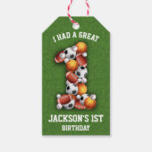 スポーツをテーマにしたボール1st誕生日パーティー ギフトタグ (正面)