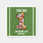 スポーツをテーマにしたボール1st誕生日パーティー スタンダードカクテルナプキン (正面)