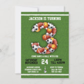 スポーツをテーマにしたボール3rd誕生日パーティの招待状 招待状 (正面)