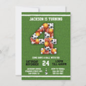 スポーツをテーマにしたボール4th誕生日パーティの招待状 招待状 (正面)