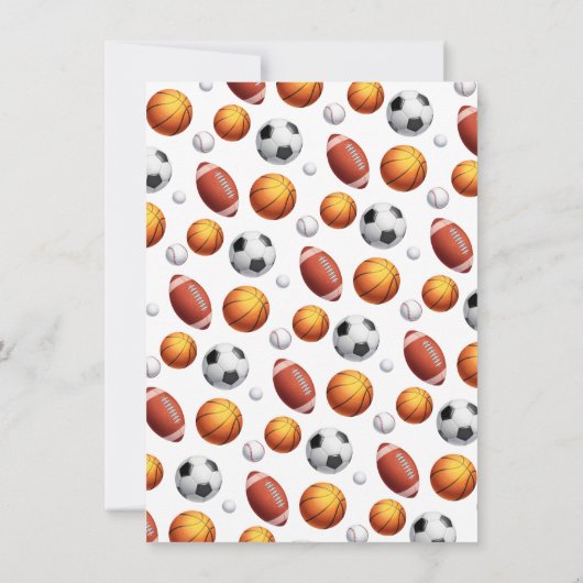 スポーツをテーマにしたボール7thバースデーパーティーへの招待 招待状 (裏面)