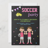スポーツをテーマにした女の子のサッカーバースデーパーティー 招待状 (正面)