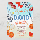 スポーツをテーマにした子供の誕生日パーティー 招待状 (正面/裏面)