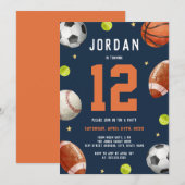 スポーツをテーマにした男の子の誕生日パーティー 招待状 (正面/裏面)