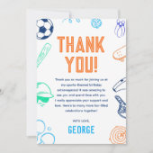 スポーツをテーマにした男子のモダンな誕生日パーティー サンキューカード (正面)