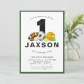 スポーツをテーマにした第1の誕生日パーティの招待状 招待状 (スタンド正面)