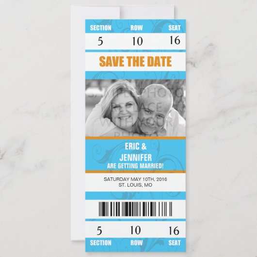 スポーツをテーマにした結婚式招待状/ Save the Date 招待状 (正面)