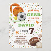 スポーツをテーマにした誕生日パーティーボーイスポーツ 招待状 (正面/裏面)