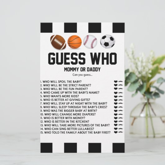 スポーツをテーマにした誰を推測！ベビーシャワーゲームスタチオン 便箋 (スタンド正面)