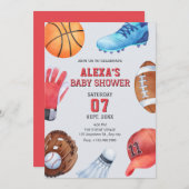 スポーツアイコンの赤ちゃんシャワー 招待状 (正面/裏面)