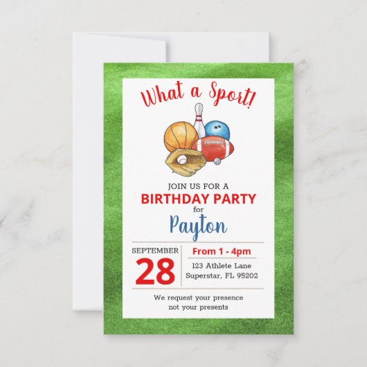 スポーツアスリートオールスター誕生日 招待状 (正面)