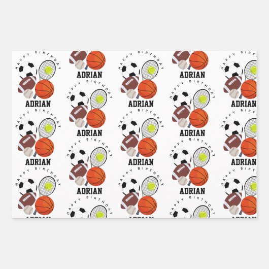 スポーツアスレチックパーソナライズされたボール名誕生日 ラッピングペーパーシート (正面3)