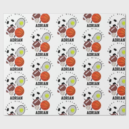 スポーツアスレチックパーソナライズされたボール名誕生日 ラッピングペーパー (フラット)