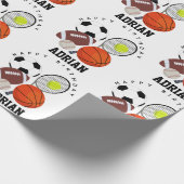 スポーツアスレチックパーソナライズされたボール名誕生日 ラッピングペーパー (角)