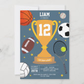 スポーツアスレティックボールキッズブルーバースデーパーティー 招待状 (正面)