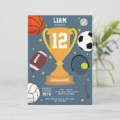 スポーツアスレティックボールキッズブルーバースデーパーティー 招待状 (スタンド正面)