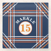 スポーツインスパイアブルーとオレンジのガラスコースター ガラスコースター (正面)