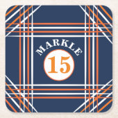 スポーツインスパイアブルーとオレンジのコースター スクエアペーパーコースター (正面)