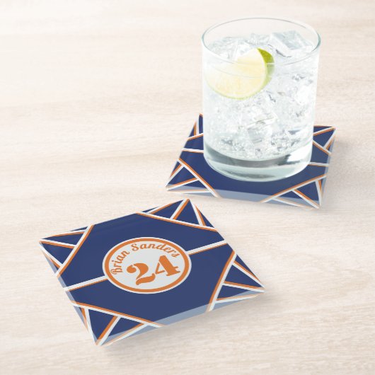 スポーツインスパイアブルー&オレンジのガラスコースター ガラスコースター (アングル)