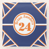 スポーツインスパイアブルー&オレンジのガラスコースター ガラスコースター (正面)