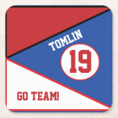 スポーツインスパイアレッド&ブルー紙コースター スクエアペーパーコースター (正面)