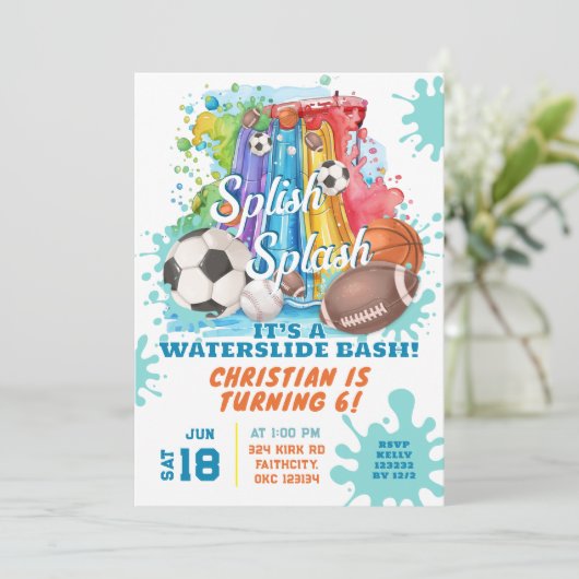スポーツウォータースライドプール誕生日パーティー 招待状 (スタンド正面)