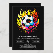 スポーツエレガント印刷用サッカー誕生日 招待状 (正面/裏面)