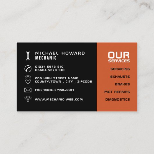 スポーツエンジン、自動整備士&修理 名刺 (裏面)