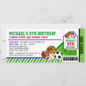 スポーツオールスターチケットパス誕生日招待状 招待状 (正面)