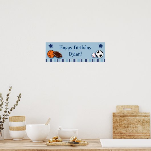 スポーツオールスターパーソナライズされた誕生日バナー ポスター (キッチン)