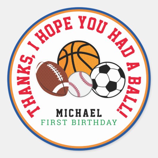 スポーツオールスターパーティーサンキューメッセージカード ラウンドシール (正面)