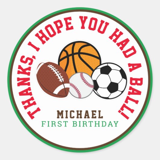 スポーツオールスターパーティーサンキューメッセージカード ラウンドシール (正面)
