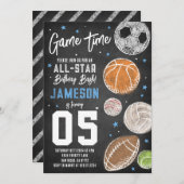 スポーツオールスター誕生日パーティーの招待状 招待状 (正面/裏面)