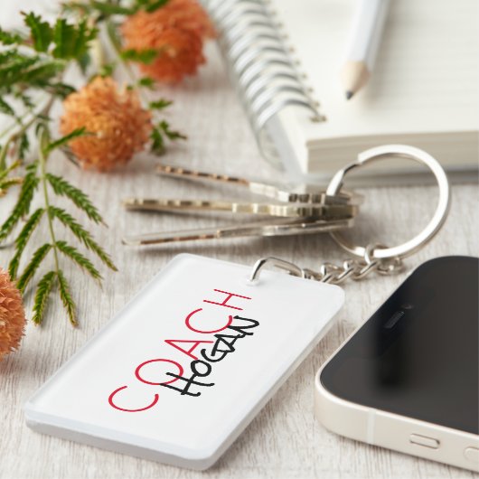 スポーツカスタムコーチ名レッドブラックチームカラー キーホルダー (正面右)