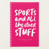 スポーツカッコいいタイプのピンクと白の家族 プランナー手帳 (正面)