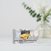 スポーツカーとタイヤ |整備士作業中 名刺 (スタンド正面)