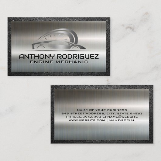 スポーツカーのオートロゴ |金属ブラシ 名刺 (正面/裏面)