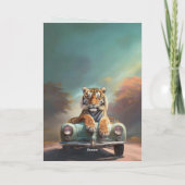 スポーツカーのハッピーバースデーに座っている虎 カード (裏面)